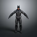 Man Dressed As Batman In Detailed Black Costume With Muscular Build And Bat Helmet