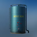 Blue Nitric Acid Storage Tank With Molecular Structure And Metal Ladder