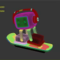 3D Robot Character Wearing Purple Headphones And Green Eyes Sitting On Skateboard