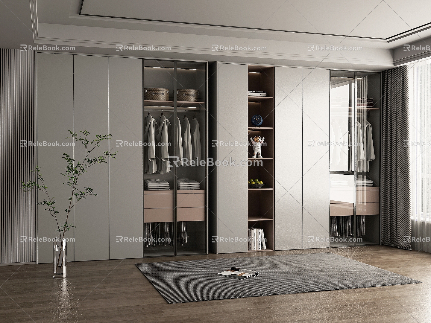 Modern Wardrobe Cloakroom Wardrobe Swing Door Wardrobe Glass Door Wardrobe Clothes Clothes Ornaments Storage Cabinet 3d model