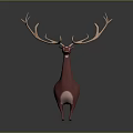 Red Deer with Large Antlers 3D Model Standing on Green Base Against Dark Background