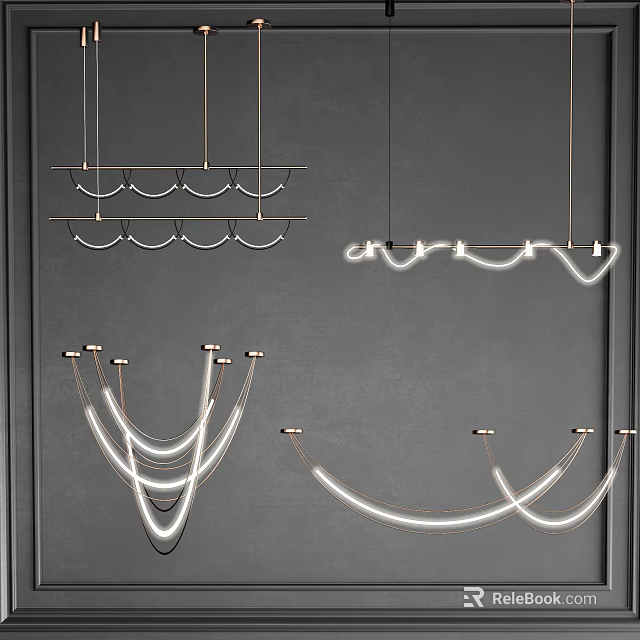 Modern Curved Line Pendant Chandeliers With Hanging Design And White Light Features 3d model 
