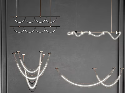 Modern Curved Line Pendant Chandeliers With Hanging Design And White Light Features 3d model