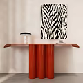 Stylish Red Console Table With Black Table Lamp White Vase And Zebra Pattern Artwork 3d model