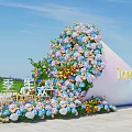 Spring Romantic Floral Installation Arched Blue Pink Yellow Flowers Outdoor Setting With Logo