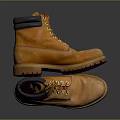 Yellow Leather Work Boots With Durable Treaded Rubber Sole And Comfortable Lace Up Design