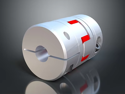 White Cylindrical Metal Coupling With Red Strips Holes And Central Bore 3d model