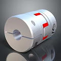 White Cylindrical Metal Coupling With Red Strips Holes And Central Bore