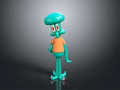 Turquoise 3D Cartoon Character With Orange Shirt Red Eyes And Long Limbs 3d model