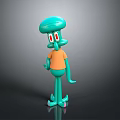 Turquoise 3D Cartoon Character With Orange Shirt Red Eyes And Long Limbs