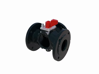 Industrial Equipment Flanged Ball Valve With Black Body And Red Handle 3d model