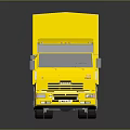 Yellow Box Truck with Trailer on Dark Background and Shiny Reflective Surface