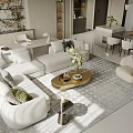 Modern Living Dining Room Interior With White Sofa Coffee Table And Dining Chairs