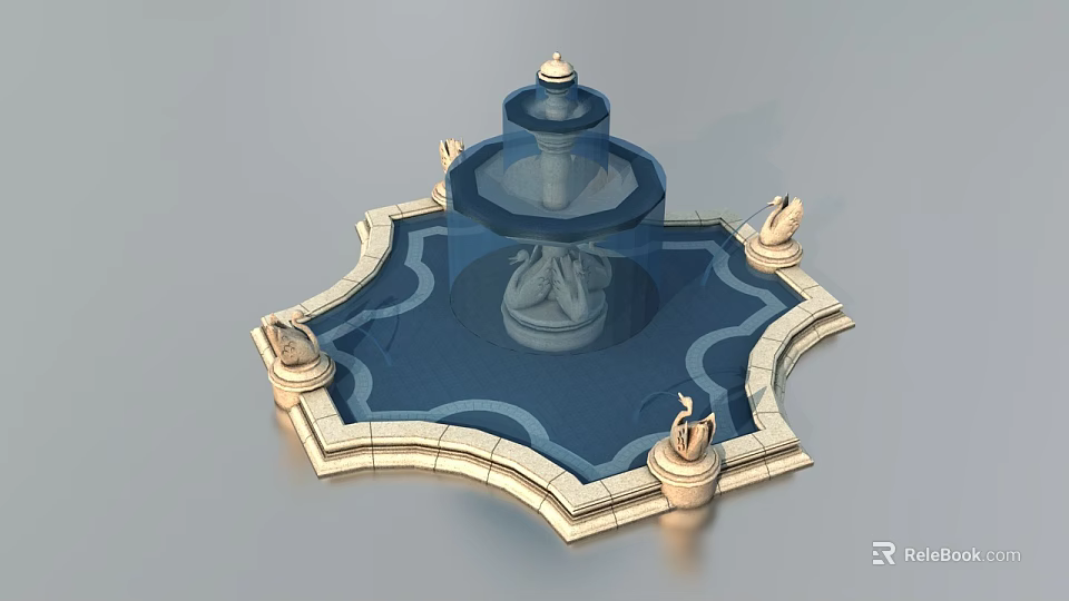 Garden Fountain Ornament With Multi Tiered Design And Octagonal Stone Base Decorative Statues 3d model 