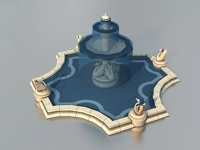 Garden Fountain Ornament With Multi Tiered Design And Octagonal Stone Base Decorative Statues 3d model