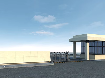 Modern Style Entrance Gate With Metal Fence Glass Curtain Wall And Wall Under Blue Sky 3d model
