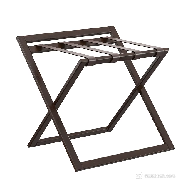 Dark Foldable Stool With Slatted Seat And Metal Crossed Legs Frame Design 3d model 