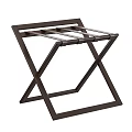 Dark Foldable Stool With Slatted Seat And Metal Crossed Legs Frame Design