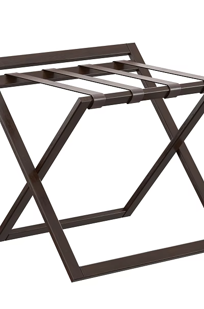 Dark Foldable Stool With Slatted Seat And Metal Crossed Legs Frame Design 3d model