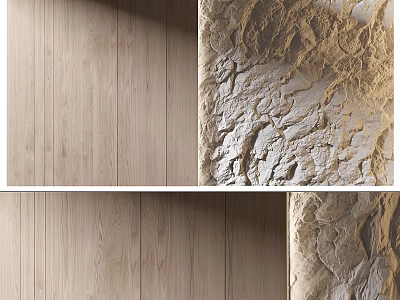 Natural Wooden And Rough Stone Texture Background Wall Interior Design Ideas 3d model