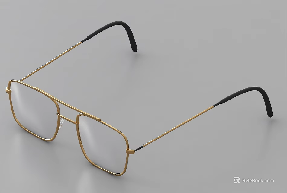 Modern Square Eyeglasses With Gold Frame And Black Temples For Daily Use 3d model 