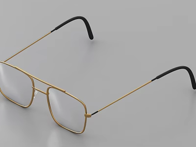 Modern Square Eyeglasses With Gold Frame And Black Temples For Daily Use 3d model