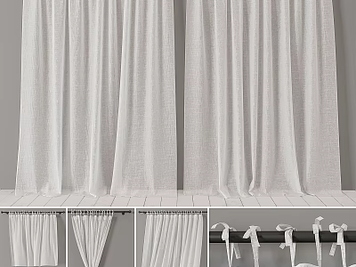 White Linen Curtains With Various Hanging Styles And Decorative Tiebacks For Home 3d model