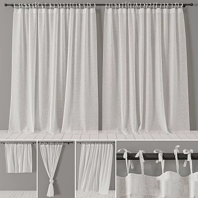 White Linen Curtains With Various Hanging Styles And Decorative Tiebacks For Home 3d model