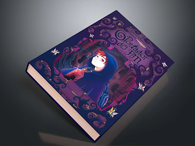 Magical Book Cover Featuring Purple Ornate Design Hooded Figure Butterflies And Castle Silhouette 3d model