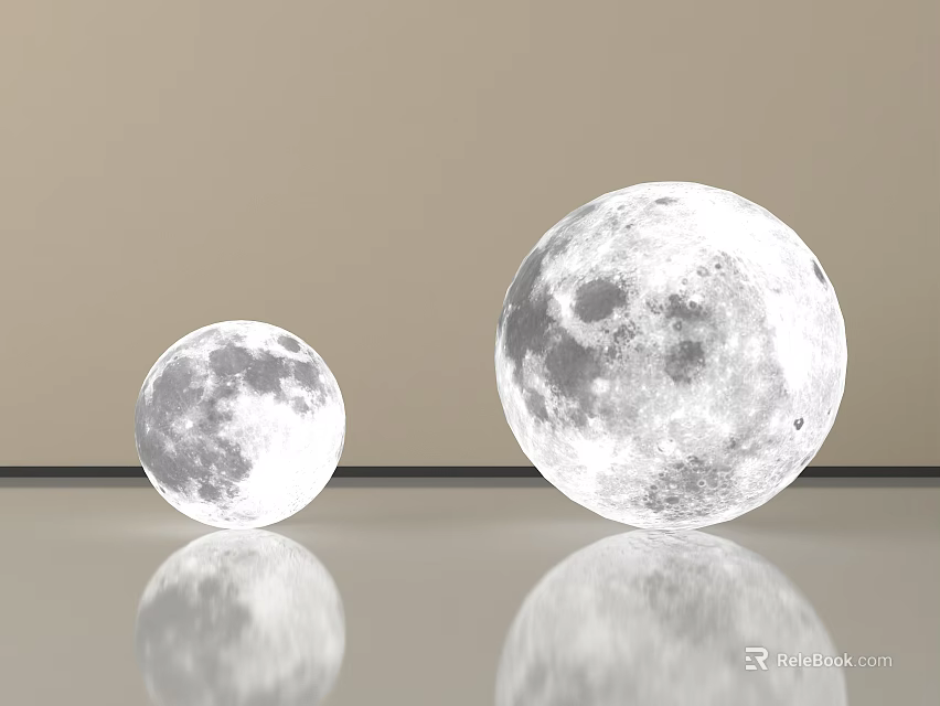 Moon Shaped Floor Lamps In Two Sizes With Reflections On Light Background 3d model
