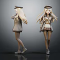 Anime Style Female Characters With Long Blonde Hair Hats Coats And Short Skirts