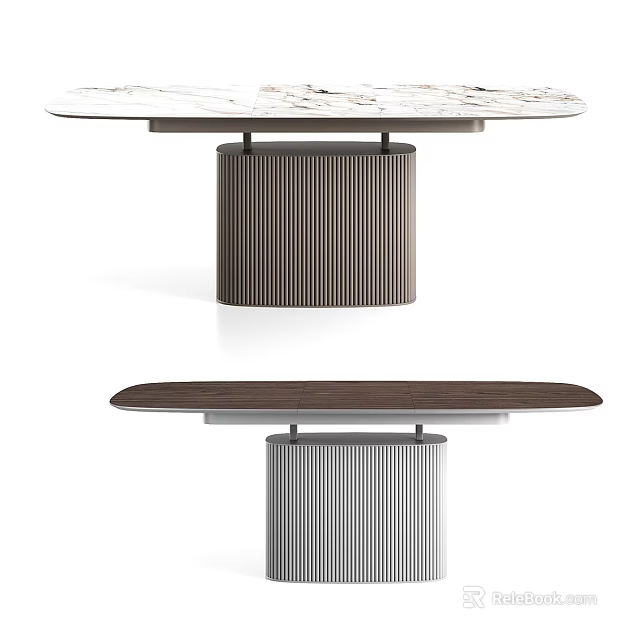 Modern Dining Table Set With Marble Tabletop And Striped Metal Pedestal Base Design 3d model 