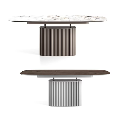 Modern Dining Table Set With Marble Tabletop And Striped Metal Pedestal Base Design 3d model