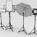 Professional Photography Equipment Setup With Softbox Reflector Umbrella Light And Studio Stand