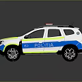White POLITIA Police SUV Car With Blue Red Stripes And Emergency Lights