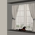 Beige Double Layer Curtains With Sheer Panels Tied By Bands Near Window