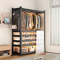 Black Organized Wardrobe Storage Shelf With Hanging Clothes Shoes And Boxes