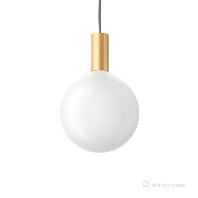 Modern Pendant Light with White Round Glass Shade and Gold Metal Ceiling Fixture 3d model 