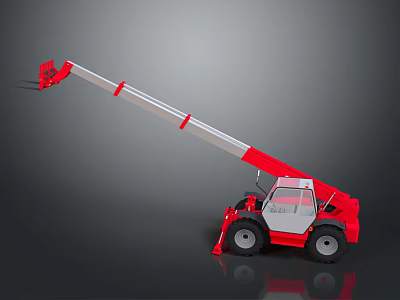 Red And White Industrial Telehandler With Extendable Boom And Operator Cab 3d model