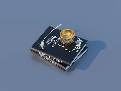 Black Notebook With Golden Candle Holder And Wheat Ear Featuring Design Thinking Innovation 3d model
