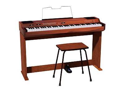 Wooden Electronic Piano With Music Stand And Stool For Home Practice 3d model
