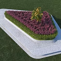Landscaped Road Facility With White Base Purple Flowers Central Small Tree And Green Grass