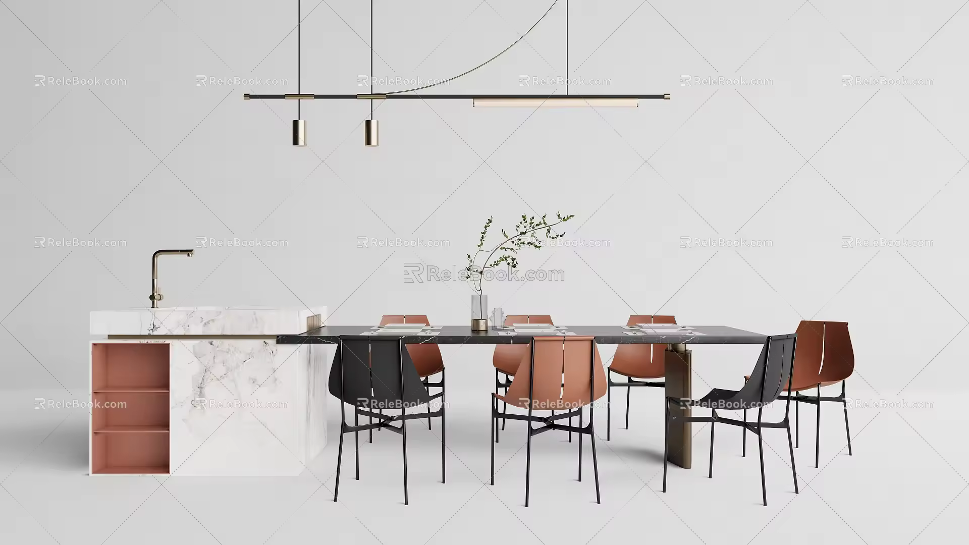 Modern Dining Table and Chair Combination Simple Nakajima Bar Table and Chair 3d model