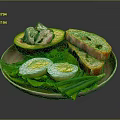 Healthy Avocado Dish With Fish Boiled Eggs Bread And Fresh Greens