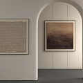 White Room Interior Featuring Two Framed Wall Arts Left Text Pattern Right Abstract Landscape 3d model