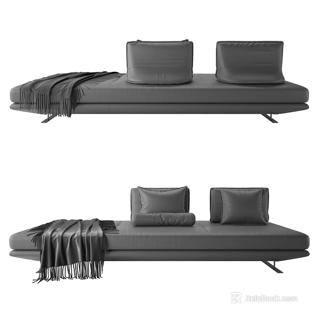 Modern Multi Person Sofa With Soft Cushions And Cozy Throw Blanket 3d model