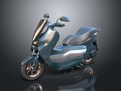 Modern Blue Gray Scooter With Sleek Curved Body And Golden Rims 3d model
