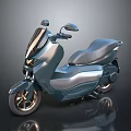 Modern Blue Gray Scooter With Sleek Curved Body And Golden Rims