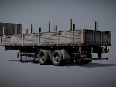 Heavy Duty Flatbed Truck With Stakes For Commercial Cargo Transport 3d model