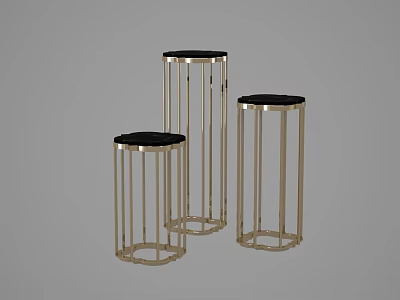 Set Of Three Modern Metal Plant Stands With Black Top And Decorative Frame Design 3d model
